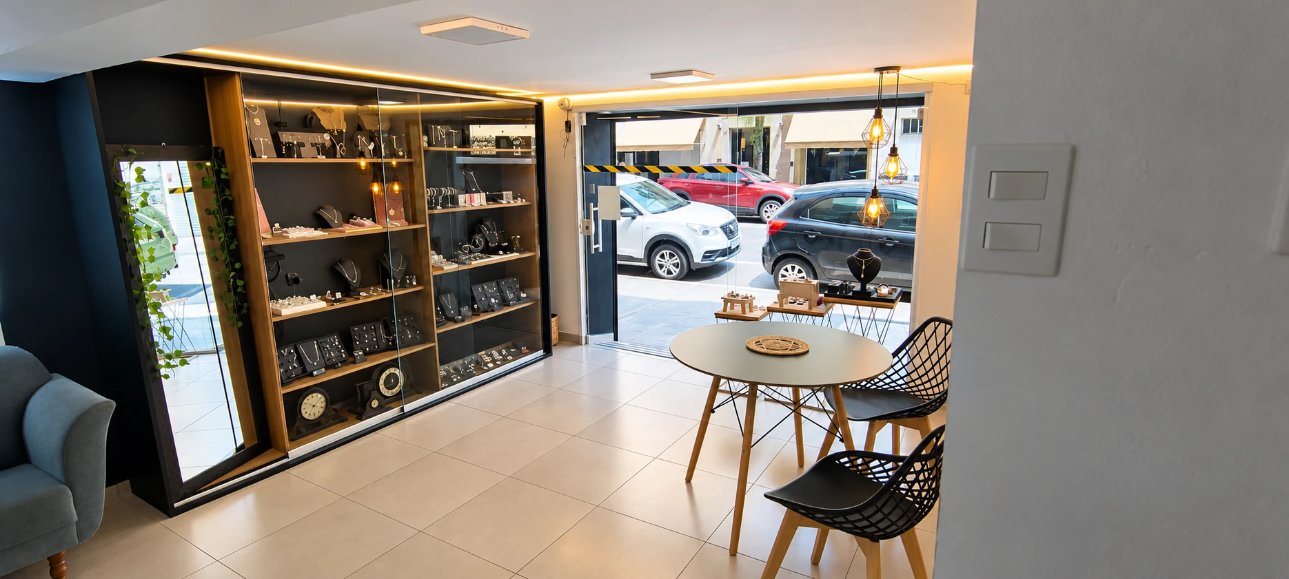 Interior da Trevo das Jóias com vitrines